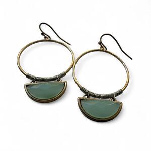 Vintage Gold & Jade Green Hoop Earrings